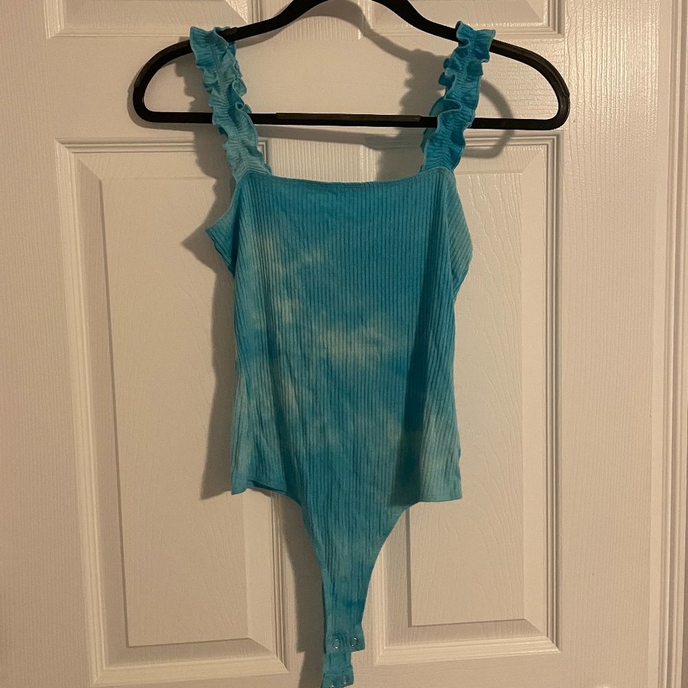 Tie Dye Blue Bodysuit With Ruffle Straps